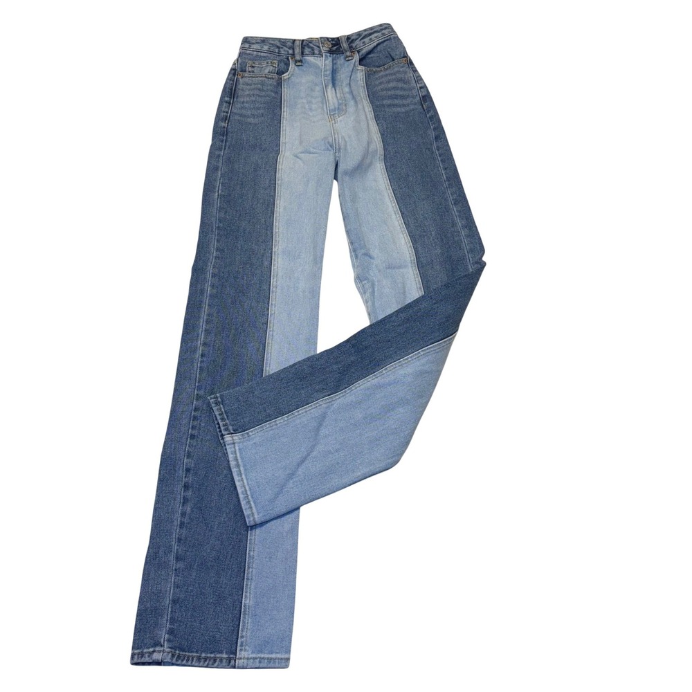 PacSun Two-Tone Panel Straight Leg Jeans in Light & Dark Blue